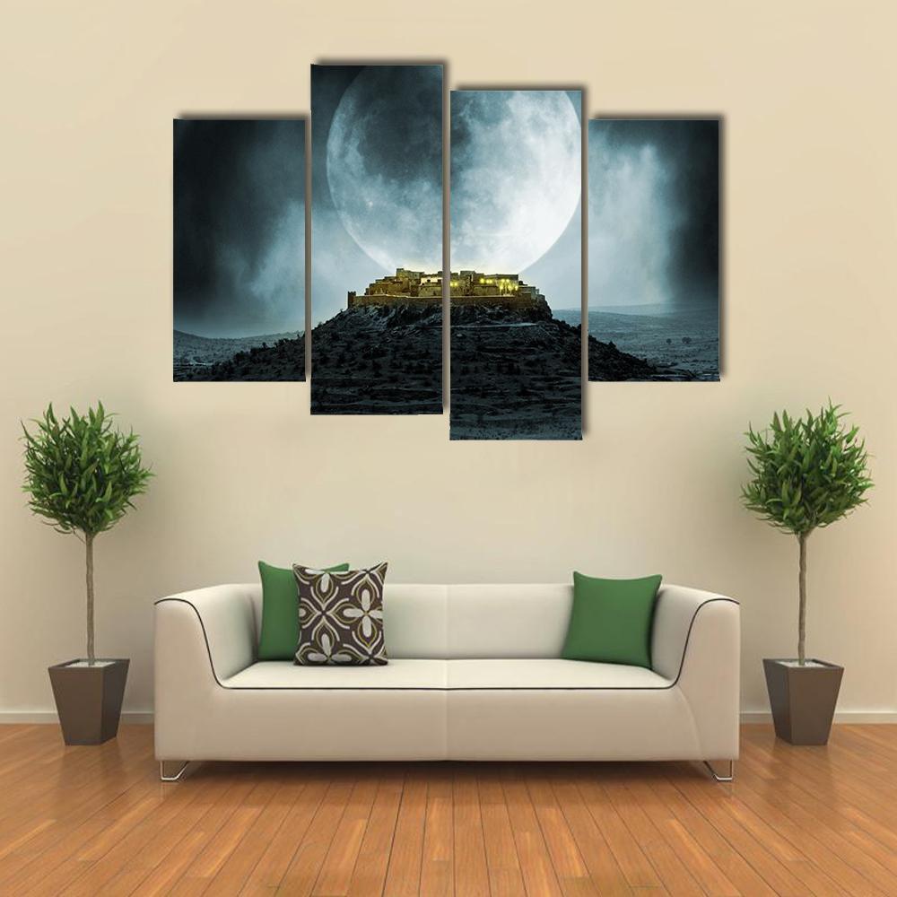 Fantasy Hill With Moon Canvas Wall Art-4 Pop-Gallery Wrap-50&quot; x 32&quot;-Tiaracle
