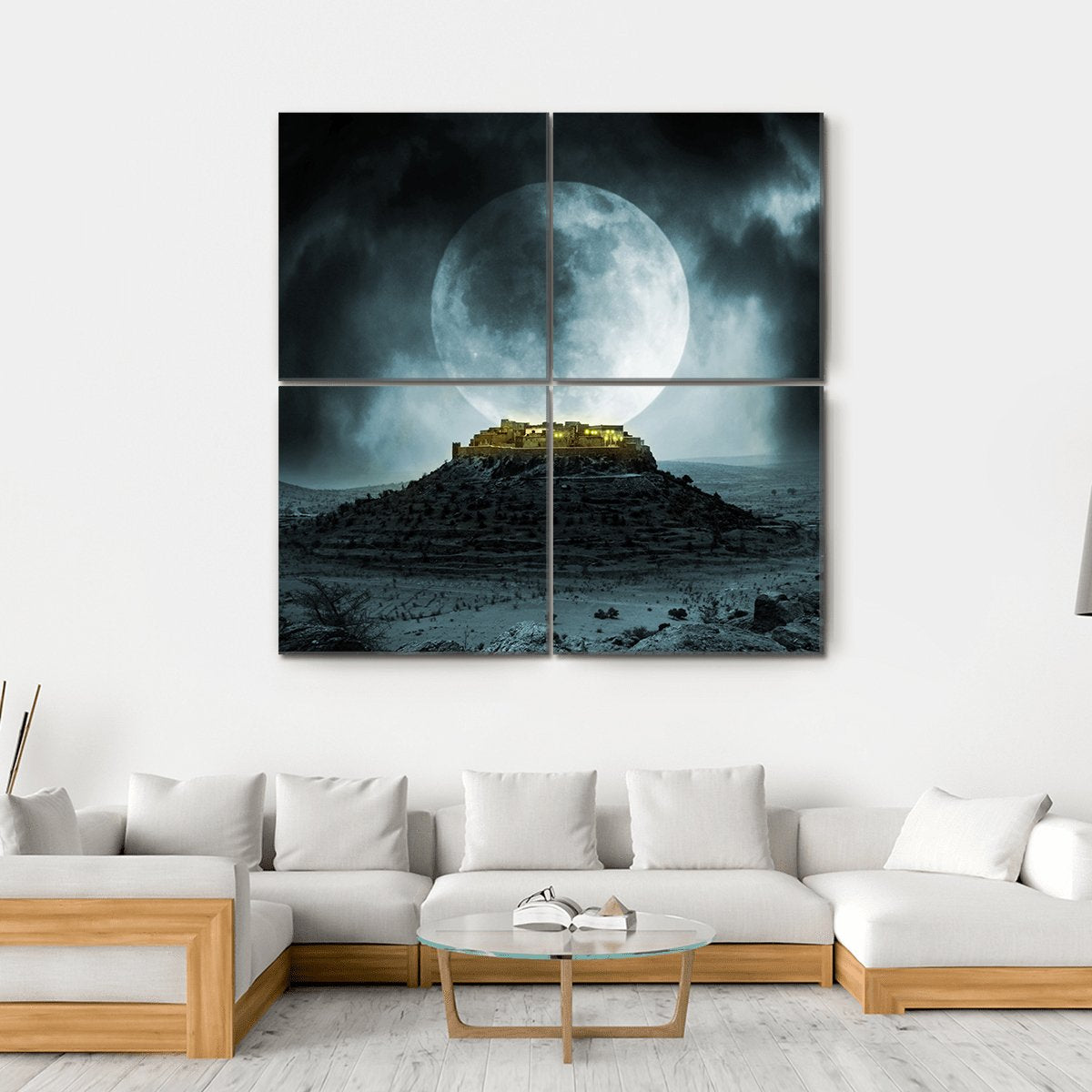 Fantasy Hill With Moon Canvas Wall Art-4 Square-Gallery Wrap-17" x 17"-Tiaracle