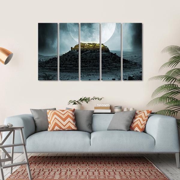 Fantasy Hill With Moon Canvas Wall Art-5 Horizontal-Gallery Wrap-22" x 12"-Tiaracle