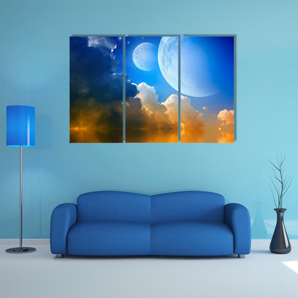 Clouds With Planets Canvas Wall Art-3 Horizontal-Gallery Wrap-37" x 24"-Tiaracle