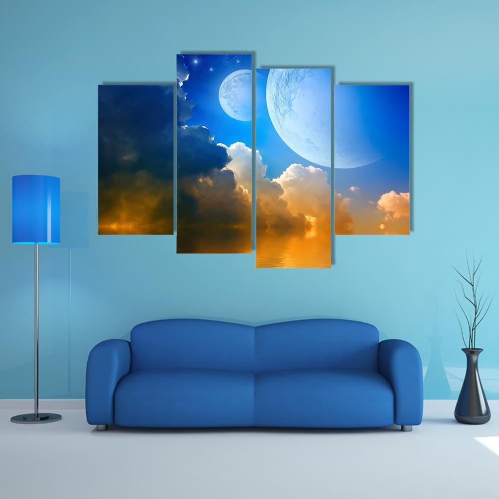 Clouds With Planets Canvas Wall Art-4 Pop-Gallery Wrap-50" x 32"-Tiaracle