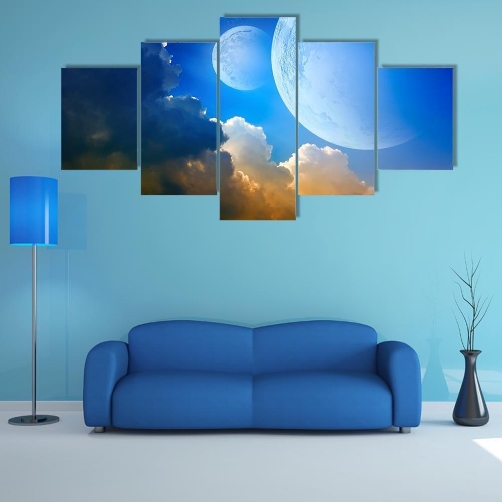 Clouds With Planets Canvas Wall Art-5 Star-Gallery Wrap-62" x 32"-Tiaracle