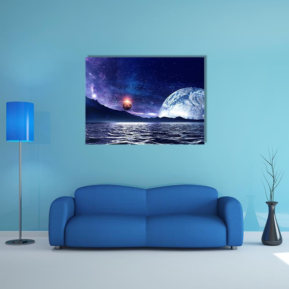 Fantasy Planet & Sea Canvas Wall Art-4 Horizontal-Gallery Wrap-34" x 24"-Tiaracle