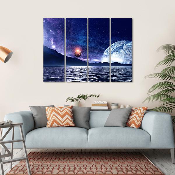 Fantasy Planet &amp; Sea Canvas Wall Art-4 Horizontal-Gallery Wrap-34" x 24"-Tiaracle