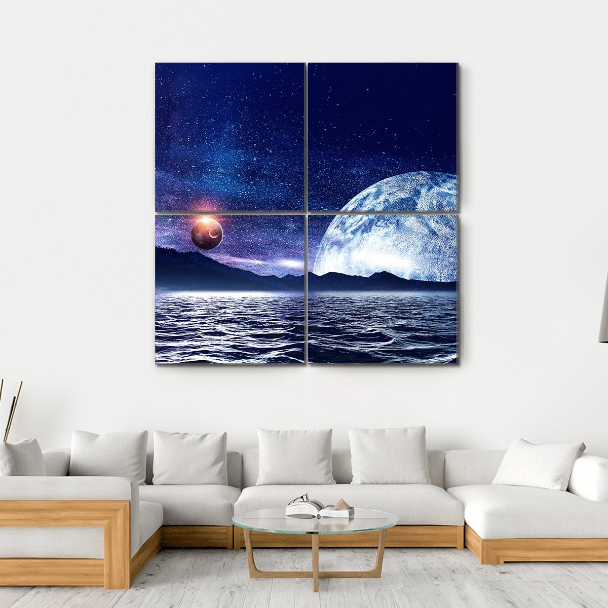 Fantasy Planet &amp; Sea Canvas Wall Art-4 Square-Gallery Wrap-17" x 17"-Tiaracle
