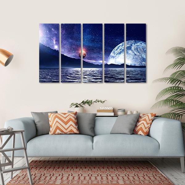 Fantasy Planet &amp; Sea Canvas Wall Art-5 Horizontal-Gallery Wrap-22" x 12"-Tiaracle