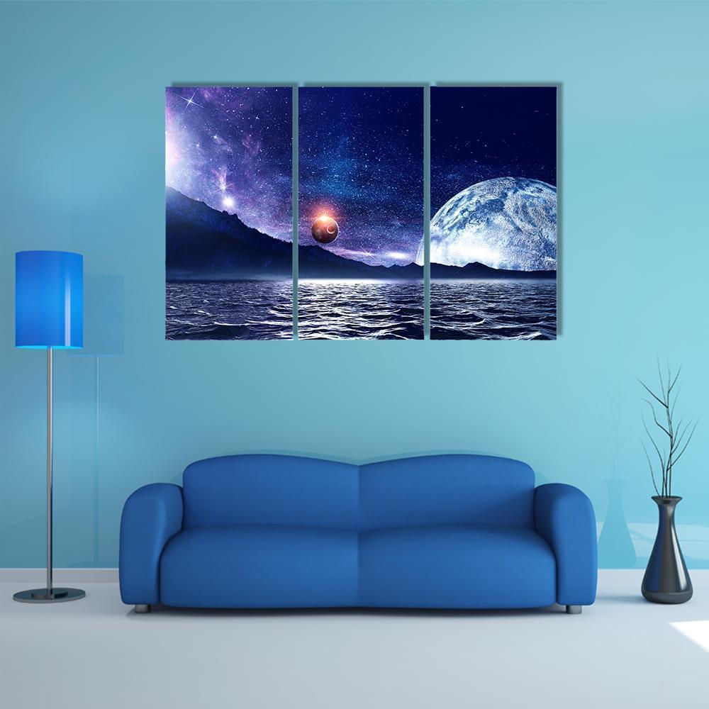 Fantasy Planet &amp; Sea Canvas Wall Art-3 Horizontal-Gallery Wrap-37&quot; x 24&quot;-Tiaracle