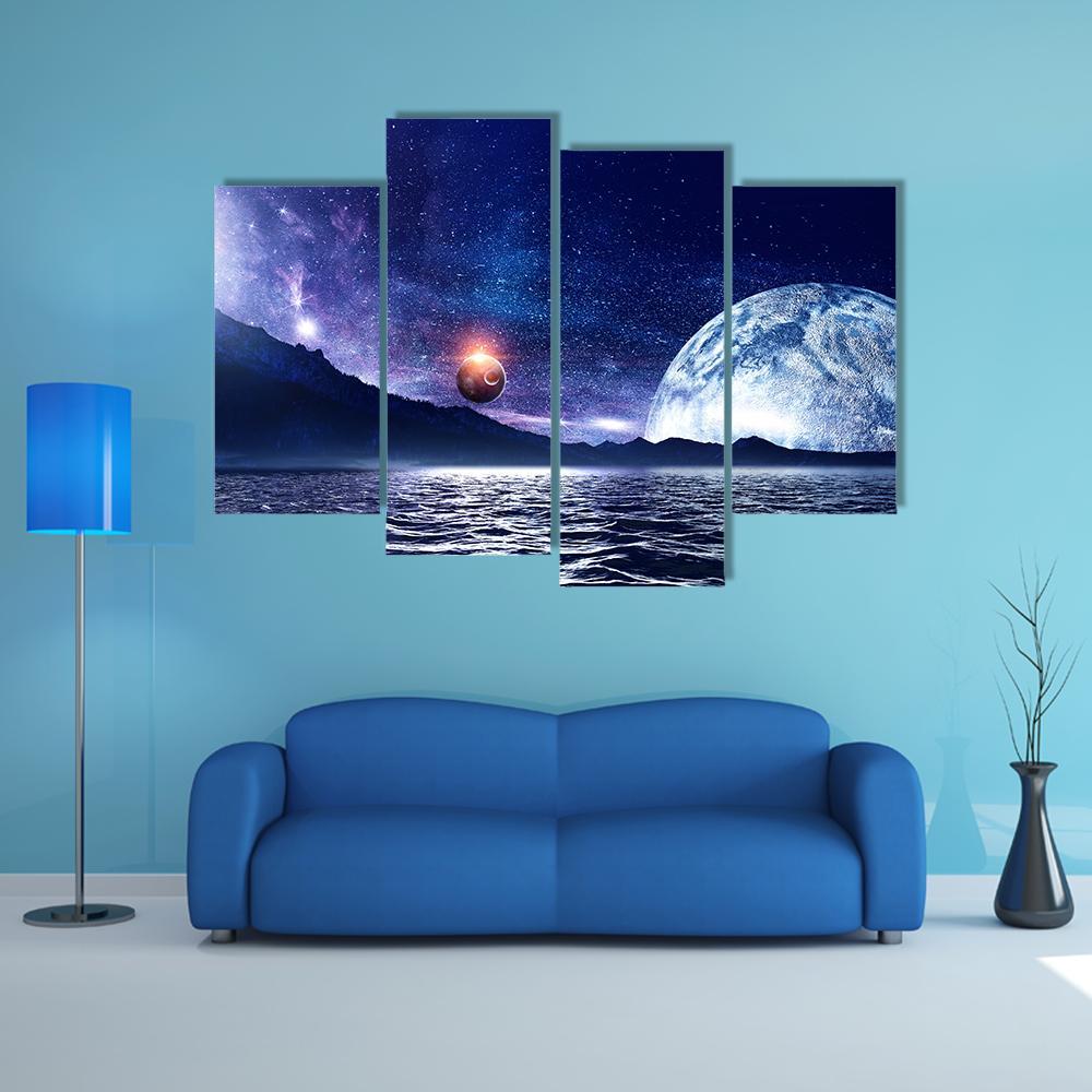Fantasy Planet &amp; Sea Canvas Wall Art-4 Pop-Gallery Wrap-50&quot; x 32&quot;-Tiaracle