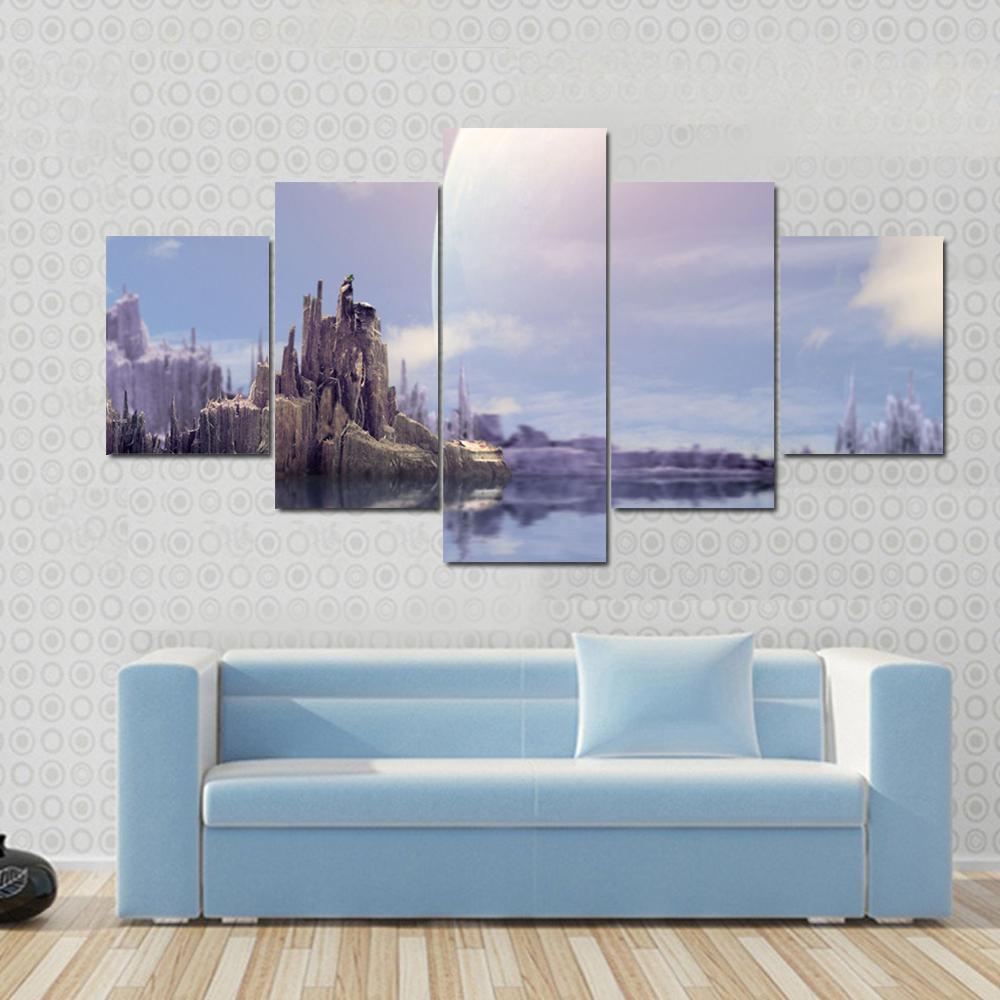 Fantasy Planet Canvas Wall Art-5 Star-Gallery Wrap-62" x 32"-Tiaracle