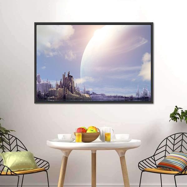 Fantasy Planet Canvas Wall Art-1 Piece-Floating Frame-24" x 16"-Tiaracle