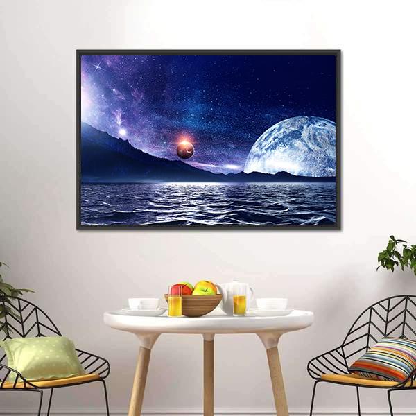 Fantasy Planet & Sea Canvas Wall Art-1 Piece-Floating Frame-24" x 16"-Tiaracle