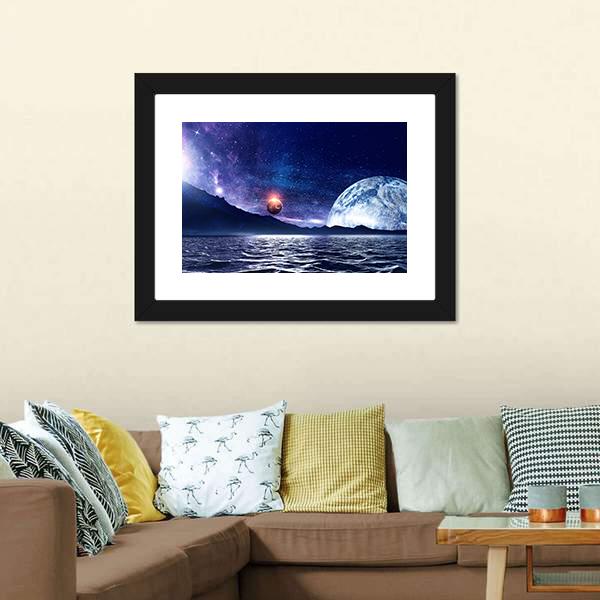 Fantasy Planet &amp; Sea Canvas Wall Art-1 Piece-Framed Print-20" x 16"-Tiaracle