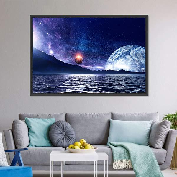 Fantasy Planet &amp; Sea Canvas Wall Art-5 Horizontal-Gallery Wrap-22" x 12"-Tiaracle