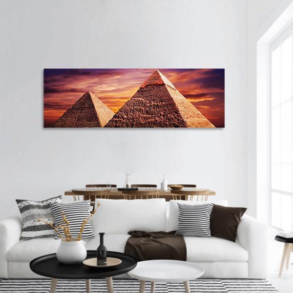 Pyramid In Giza Panoramic Canvas Wall Art-3 Piece-25" x 08"-Tiaracle