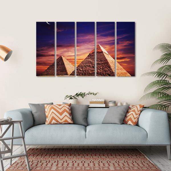 Pyramid In Giza Canvas Wall Art-5 Horizontal-Gallery Wrap-22" x 12"-Tiaracle
