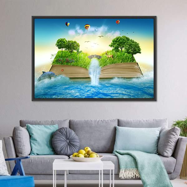Fantasy World Book Canvas Wall Art-1 Piece-Floating Frame-24" x 16"-Tiaracle