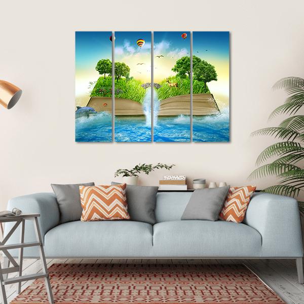 Fantasy World Book Canvas Wall Art-4 Horizontal-Gallery Wrap-34" x 24"-Tiaracle