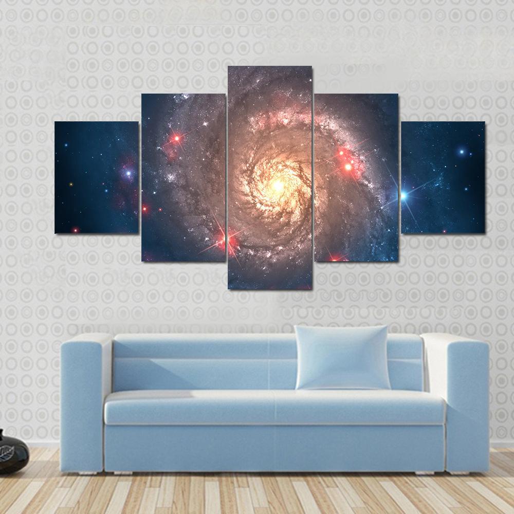 Far Galaxy In Sky Canvas Wall Art-5 Star-Gallery Wrap-62" x 32"-Tiaracle