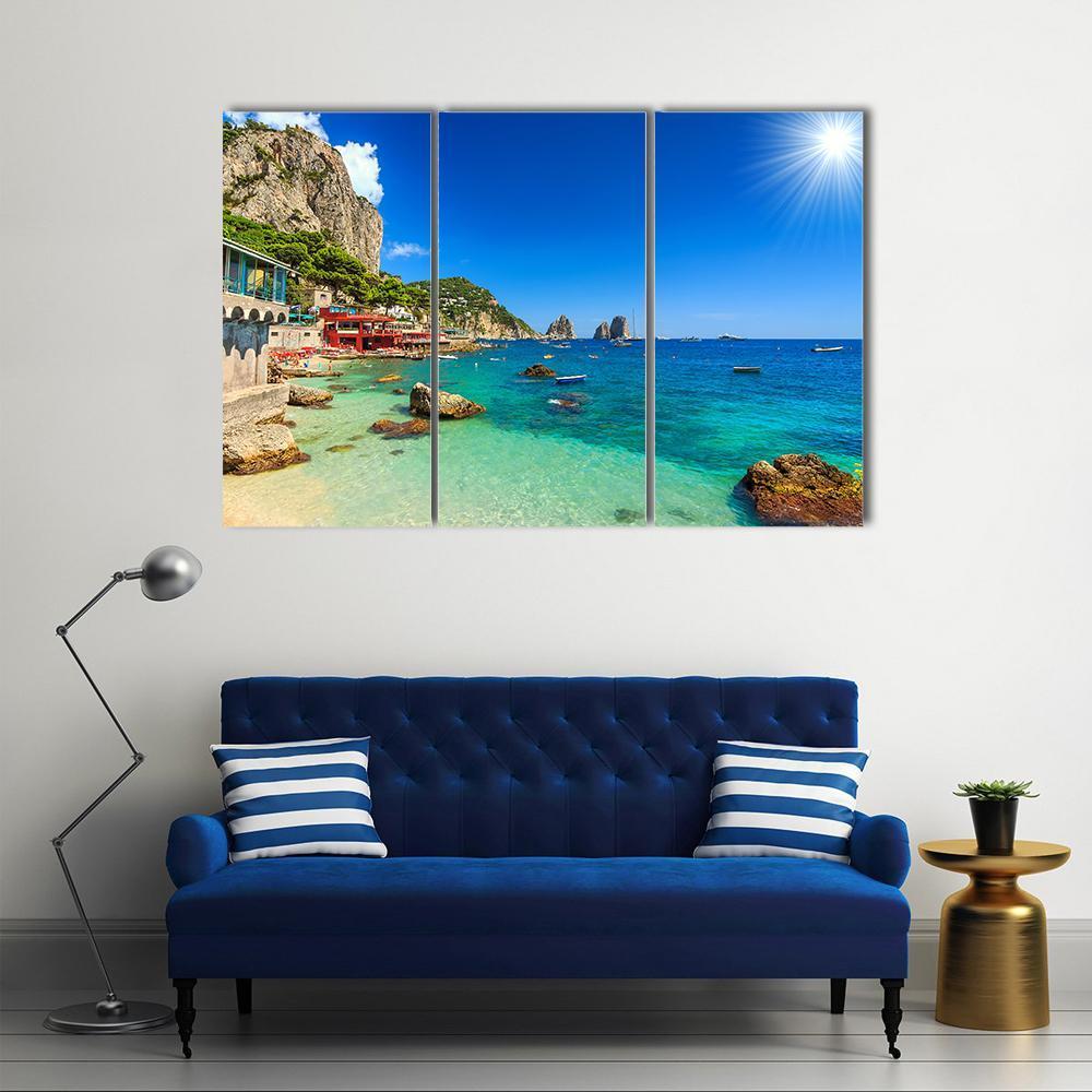 Faraglioni Cliffs &amp; Beach Canvas Wall Art-3 Horizontal-Gallery Wrap-37" x 24"-Tiaracle