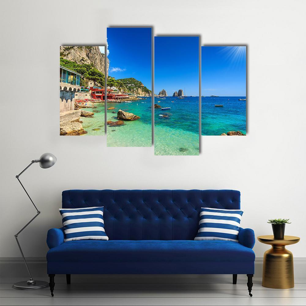 Faraglioni Cliffs &amp; Beach Canvas Wall Art-4 Pop-Gallery Wrap-50" x 32"-Tiaracle