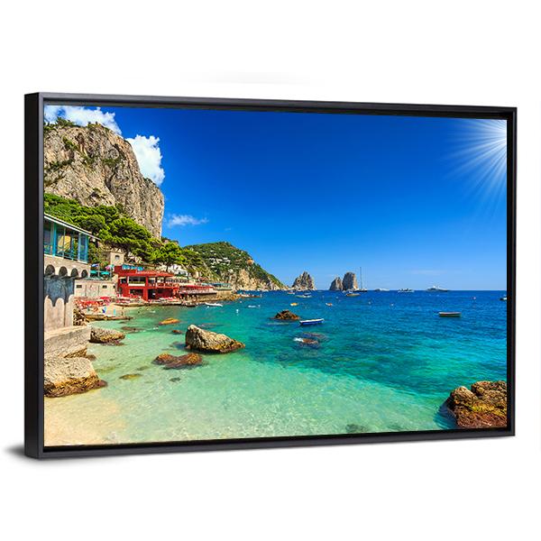 Faraglioni Cliffs &amp; Beach Canvas Wall Art-3 Horizontal-Gallery Wrap-25" x 16"-Tiaracle