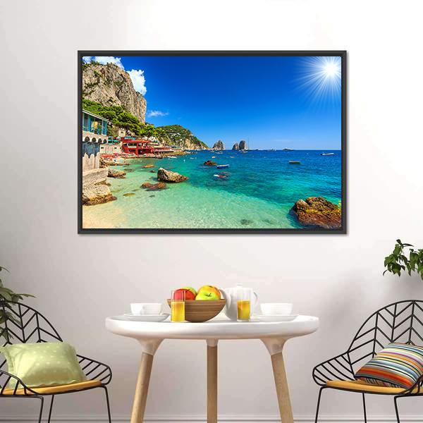 Faraglioni Cliffs &amp; Beach Canvas Wall Art-3 Horizontal-Gallery Wrap-25" x 16"-Tiaracle