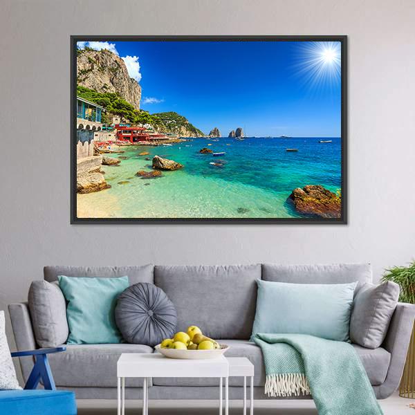 Faraglioni Cliffs &amp; Beach Canvas Wall Art-3 Horizontal-Gallery Wrap-25" x 16"-Tiaracle