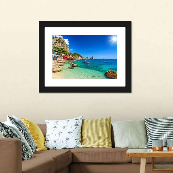 Faraglioni Cliffs & Beach Canvas Wall Art-3 Horizontal-Gallery Wrap-25" x 16"-Tiaracle