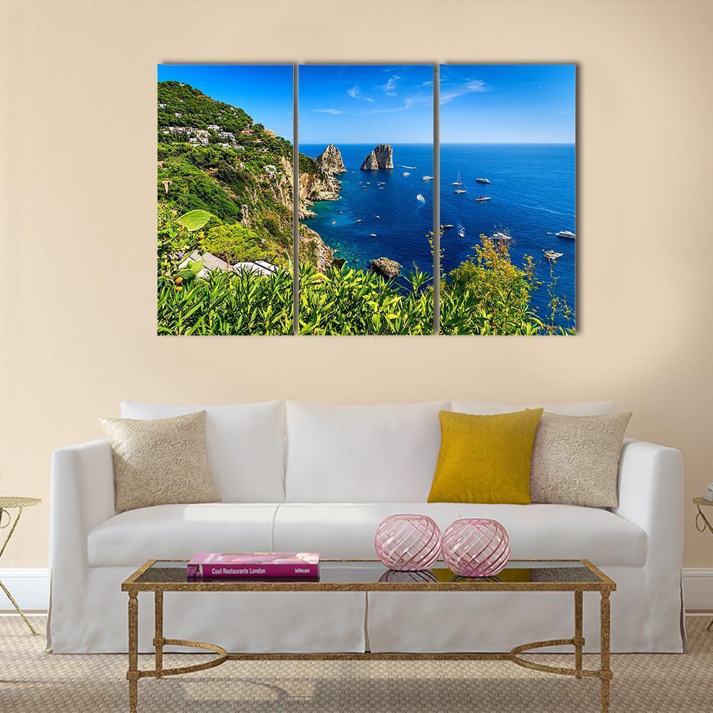 Faraglioni Cliffs Panorama Canvas Wall Art-3 Horizontal-Gallery Wrap-37" x 24"-Tiaracle