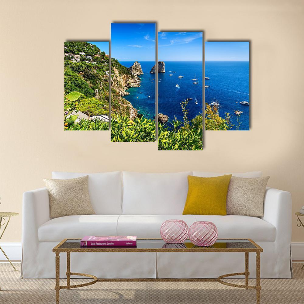Faraglioni Cliffs Panorama Canvas Wall Art-4 Pop-Gallery Wrap-50" x 32"-Tiaracle