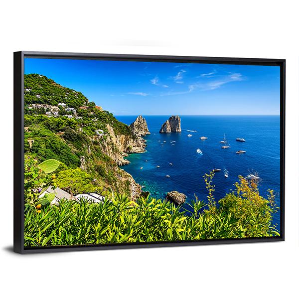 Faraglioni Cliffs Panorama Canvas Wall Art-3 Horizontal-Gallery Wrap-25" x 16"-Tiaracle