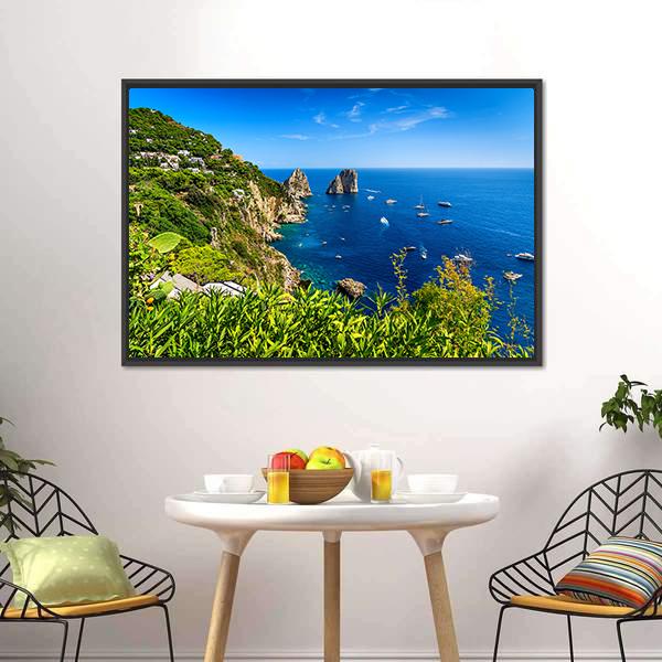 Faraglioni Cliffs Panorama Canvas Wall Art-3 Horizontal-Gallery Wrap-25" x 16"-Tiaracle