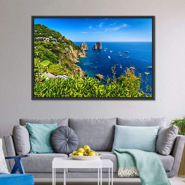 Faraglioni Cliffs Panorama Canvas Wall Art-3 Horizontal-Gallery Wrap-25" x 16"-Tiaracle