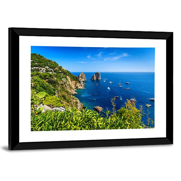 Faraglioni Cliffs Panorama Canvas Wall Art-3 Horizontal-Gallery Wrap-25" x 16"-Tiaracle