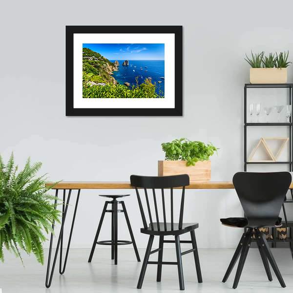 Faraglioni Cliffs Panorama Canvas Wall Art-3 Horizontal-Gallery Wrap-25" x 16"-Tiaracle