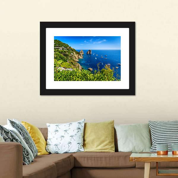 Faraglioni Cliffs Panorama Canvas Wall Art-3 Horizontal-Gallery Wrap-25" x 16"-Tiaracle