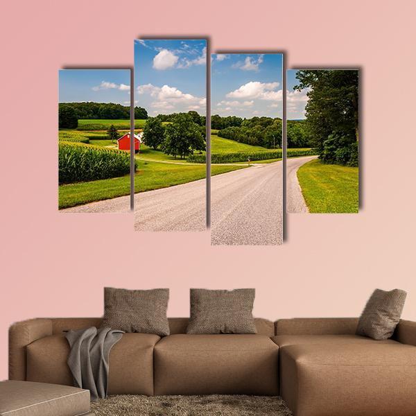 Farm Along Country Road Canvas Wall Art-4 Pop-Gallery Wrap-50" x 32"-Tiaracle
