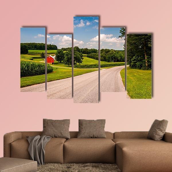 Farm Along Country Road Canvas Wall Art-5 Pop-Gallery Wrap-47" x 32"-Tiaracle