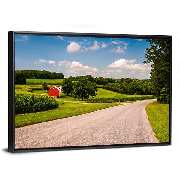 Farm Along Country Road Canvas Wall Art-3 Horizontal-Gallery Wrap-25" x 16"-Tiaracle