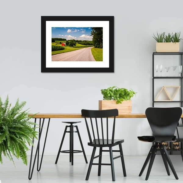 Farm Along Country Road Canvas Wall Art-3 Horizontal-Gallery Wrap-25" x 16"-Tiaracle