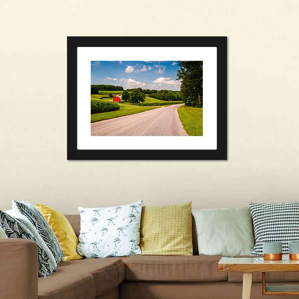 Farm Along Country Road Canvas Wall Art-3 Horizontal-Gallery Wrap-25" x 16"-Tiaracle