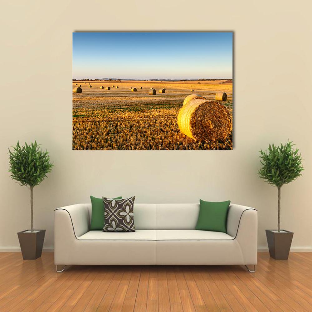 Farm Land Hay Bales On A Sunset Canvas Wall Art-1 Piece-Gallery Wrap-24" x 16"-Tiaracle