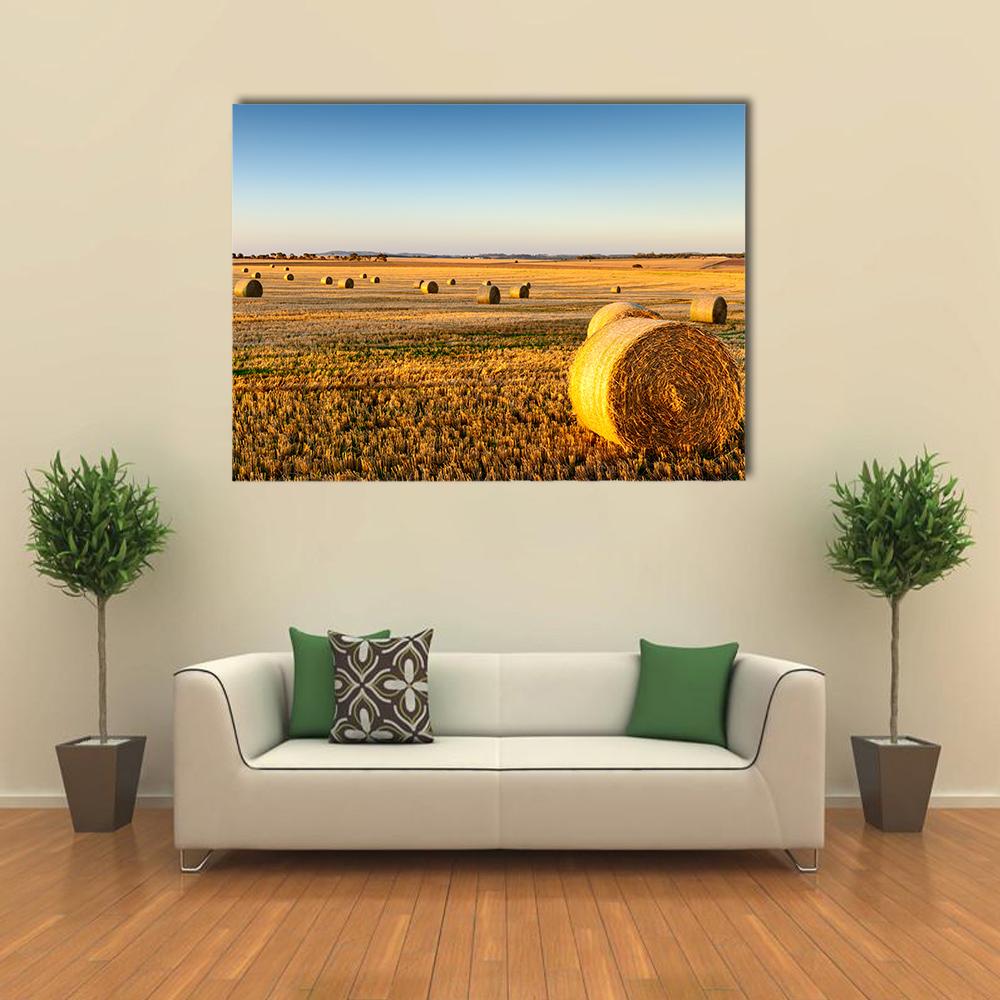 Farm Land Hay Bales On A Sunset Canvas Wall Art-1 Piece-Gallery Wrap-36" x 24"-Tiaracle