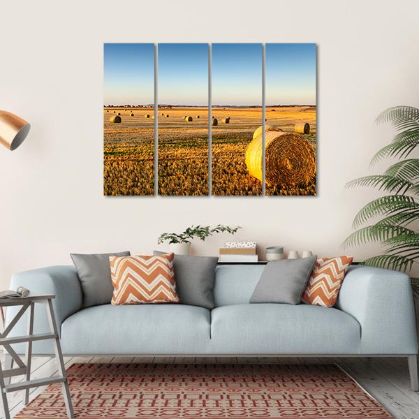 Farm Land Hay Bales On A Sunset Canvas Wall Art-4 Horizontal-Gallery Wrap-34" x 24"-Tiaracle