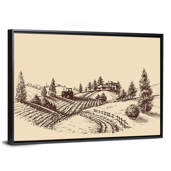 Farm Landscape Etch Canvas Wall Art-3 Horizontal-Gallery Wrap-25" x 16"-Tiaracle