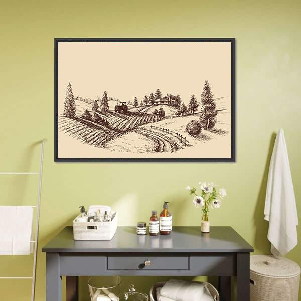 Farm Landscape Etch Canvas Wall Art-3 Horizontal-Gallery Wrap-25" x 16"-Tiaracle