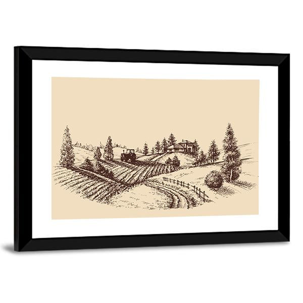Farm Landscape Etch Canvas Wall Art-3 Horizontal-Gallery Wrap-25" x 16"-Tiaracle