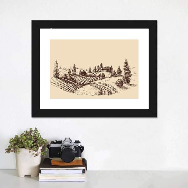 Farm Landscape Etch Canvas Wall Art-3 Horizontal-Gallery Wrap-25" x 16"-Tiaracle