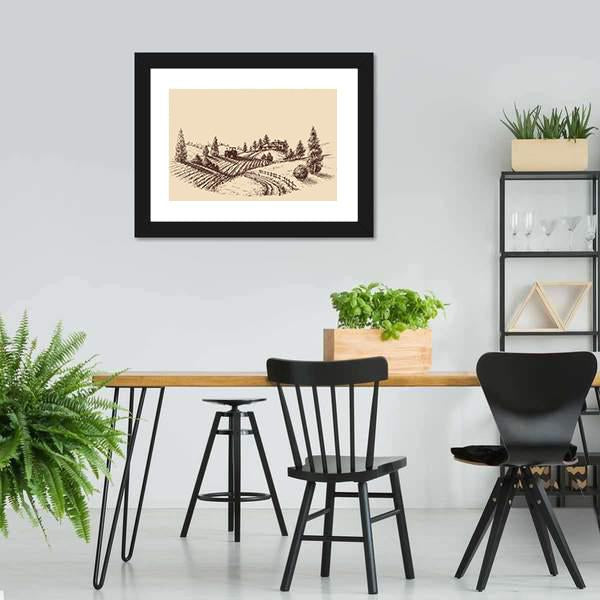 Farm Landscape Etch Canvas Wall Art-3 Horizontal-Gallery Wrap-25" x 16"-Tiaracle