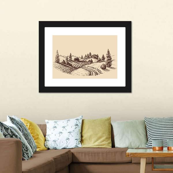 Farm Landscape Etch Canvas Wall Art-1 Piece-Framed Print-20" x 16"-Tiaracle